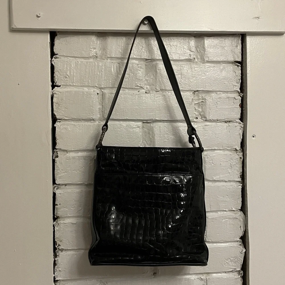 Brighton Black Embossed Patent Leather Shoulder Bag - Picture 7 of 11